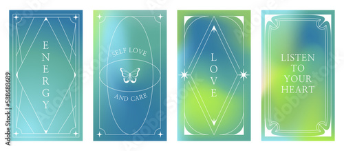 Vector set of design elements and illustrations in simple minimalist linear style - self care and love motivational quotes, prints and posters in y2k style