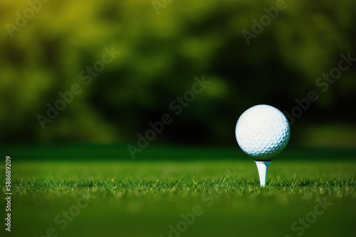Golf ball on a green meadow, Generative AI.