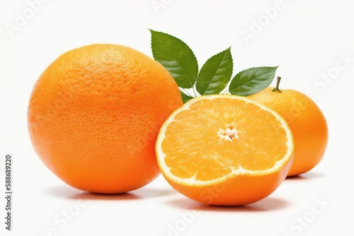 Group of slices  whole of fresh orange fruits isolated on white background  Generative AI.