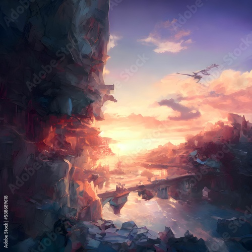 sunset over an antient mountain city