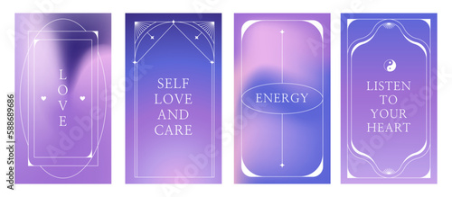 Vector set of design elements and illustrations in simple minimalist linear style - self care and love motivational quotes, prints and posters in y2k style