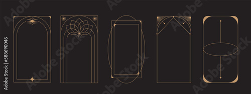 Vector set of design elements and illustrations in simple linear style - boho arch logo design elements and frames for social media stories and posts