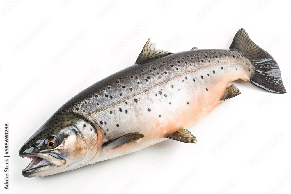image of salmon fish on white background. Underwater Animals. Foods. illustration, generative AI. image of salmon fish on white background. Underwater Animals. Foods. illustration, generative AI.