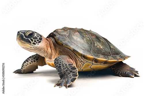 image of hawksbill turtle on white background. underwater animals. Reptile. illustration, generative AI.