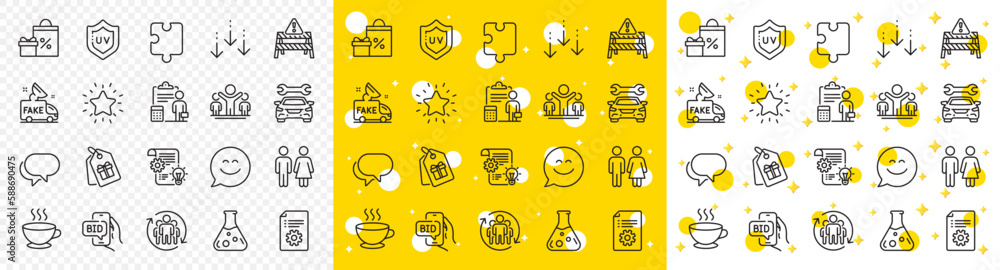 Outline Cogwheel, Puzzle and Winner line icons pack for web with Teamwork, Fake news, Shopping line icon. Accounting, Restroom, Rank star pictogram icon. Coffee cup, Bid offer, Uv protection. Vector Outline Cogwheel, Puzzle and Winner line icons pack for web with Teamwork, Fake news, Shopping line icon. Accounting, Restroom, Rank star pictogram icon. Coffee cup, Bid offer, Uv protection. Vector