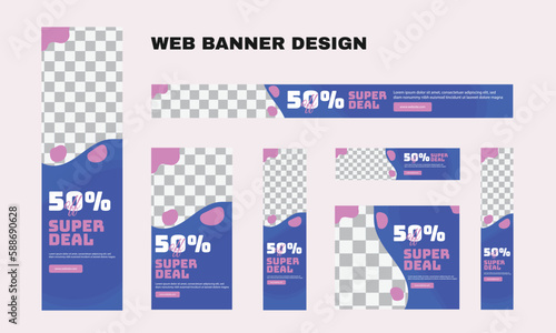 set of modern business web banners in standard size with a place for photos. Business ad banner cover header background for website design, Social media cover ads banner template.
