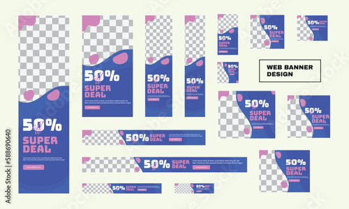 set of modern business web banners in standard size with a place for photos. Business ad banner cover header background for website design, Social media cover ads banner template.