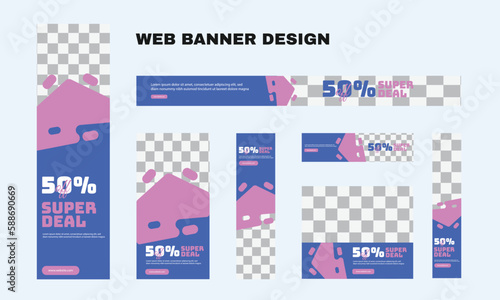 set of modern business web banners in standard size with a place for photos. Business ad banner cover header background for website design, Social media cover ads banner template.