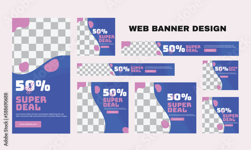 set of modern business web banners in standard size with a place for photos. Business ad banner cover header background for website design, Social media cover ads banner template.