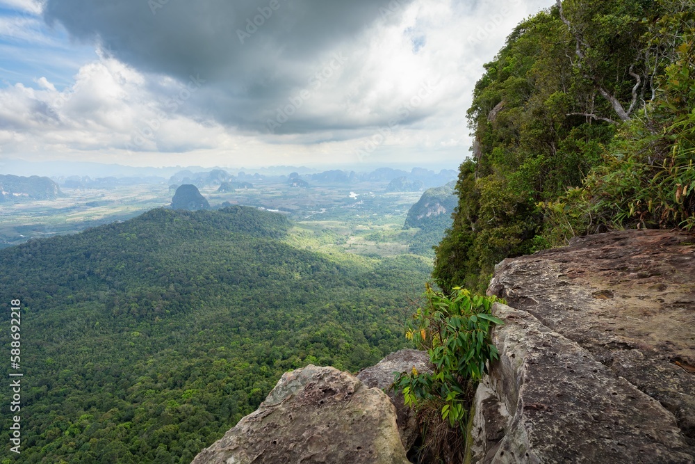 Beautiful scenery over the jungles from the top of the Dragon Crest Mountain in Thailand