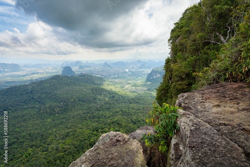 Beautiful scenery over the jungles from the top of the Dragon Crest Mountain in Thailand
