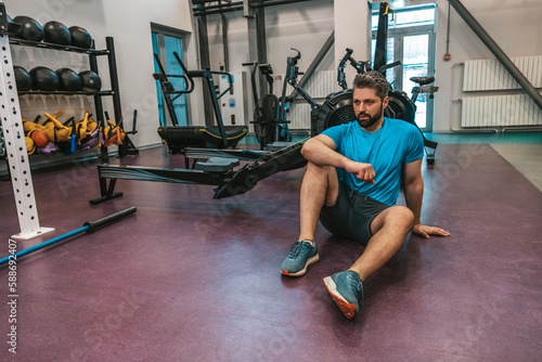 Sportsman resting after the exhausting workout