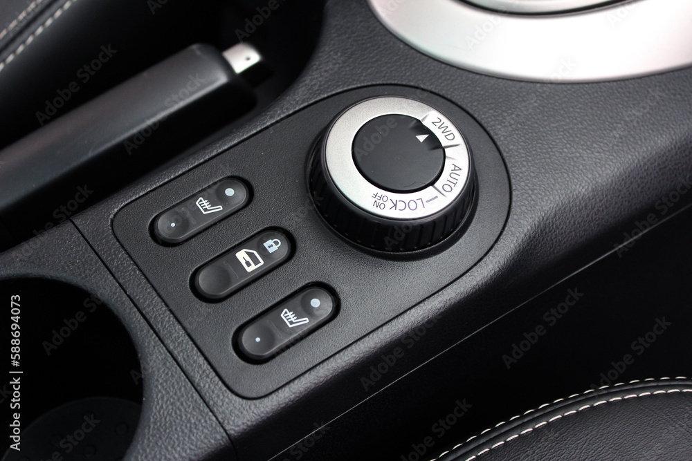 Control panel for off-road functions. SUV driving mode switch. Management of interlocks, drive and low gear. Car drive mode selector. Suspension and wheel drive control panel. Control panel for off-road functions. SUV driving mode switch. Management of interlocks, drive and low gear. Car drive mode selector. Suspension and wheel drive control panel.