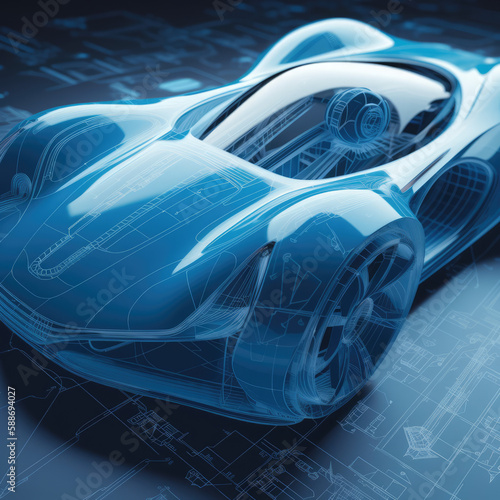 blueprint construction, futuristic concept car, AI generated © Kai