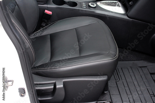 Close up passenger seats. Leather black interior. © Best Auto Photo
