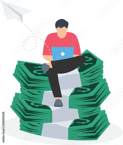 High paying jobs or high salary careers, excellent income and wages, making money online, online earning, stack of money bundles
