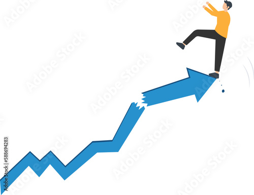 Stock market or crypto currency crash and going down, economic crisis or investing risk, volatility and fluctuation concept, man investor falling down from growth chart 
