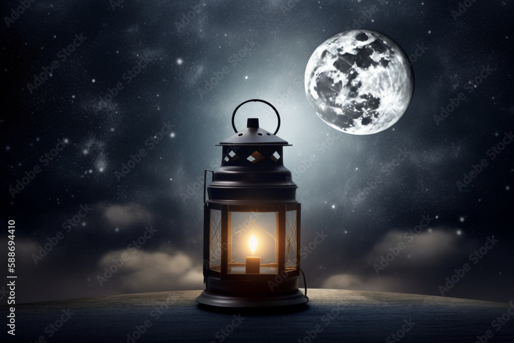 Ramadan Kareem background with crescent moon and candle Generative ai Ramadan Kareem background with crescent moon and candle Generative ai