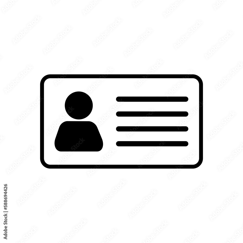 ID card icon isolated on white background. User profile. Identity icon. ID card pictogram illustration. Document ID card icon isolated on white background. User profile. Identity icon. ID card pictogram illustration. Document