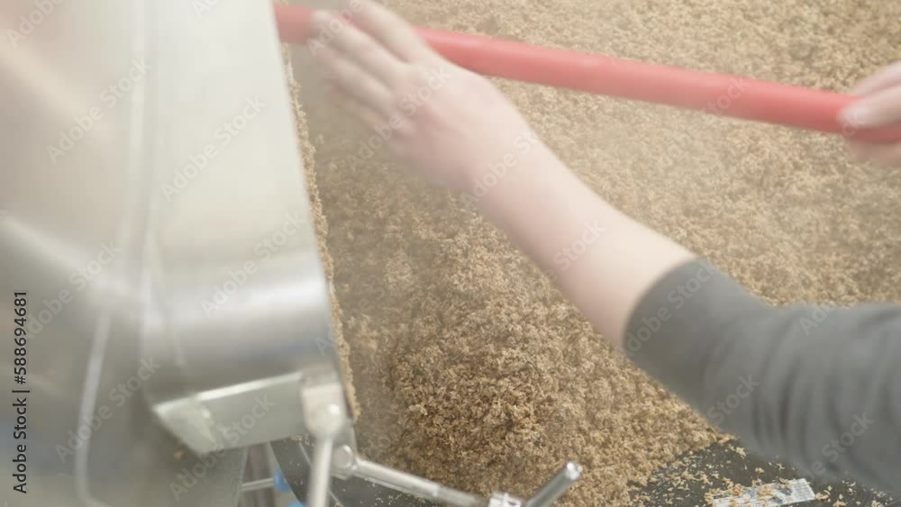 cleaning the boiler from residual malt after brewing beer in the