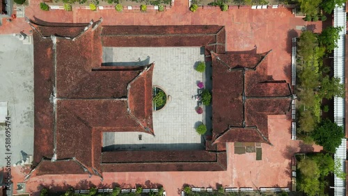 Descending drone footage above Thien Truc Lam Phuong Zen monastery in Cai Rang a district of Can Tho in the Mekong Delta, Vietnam 2-2 photo