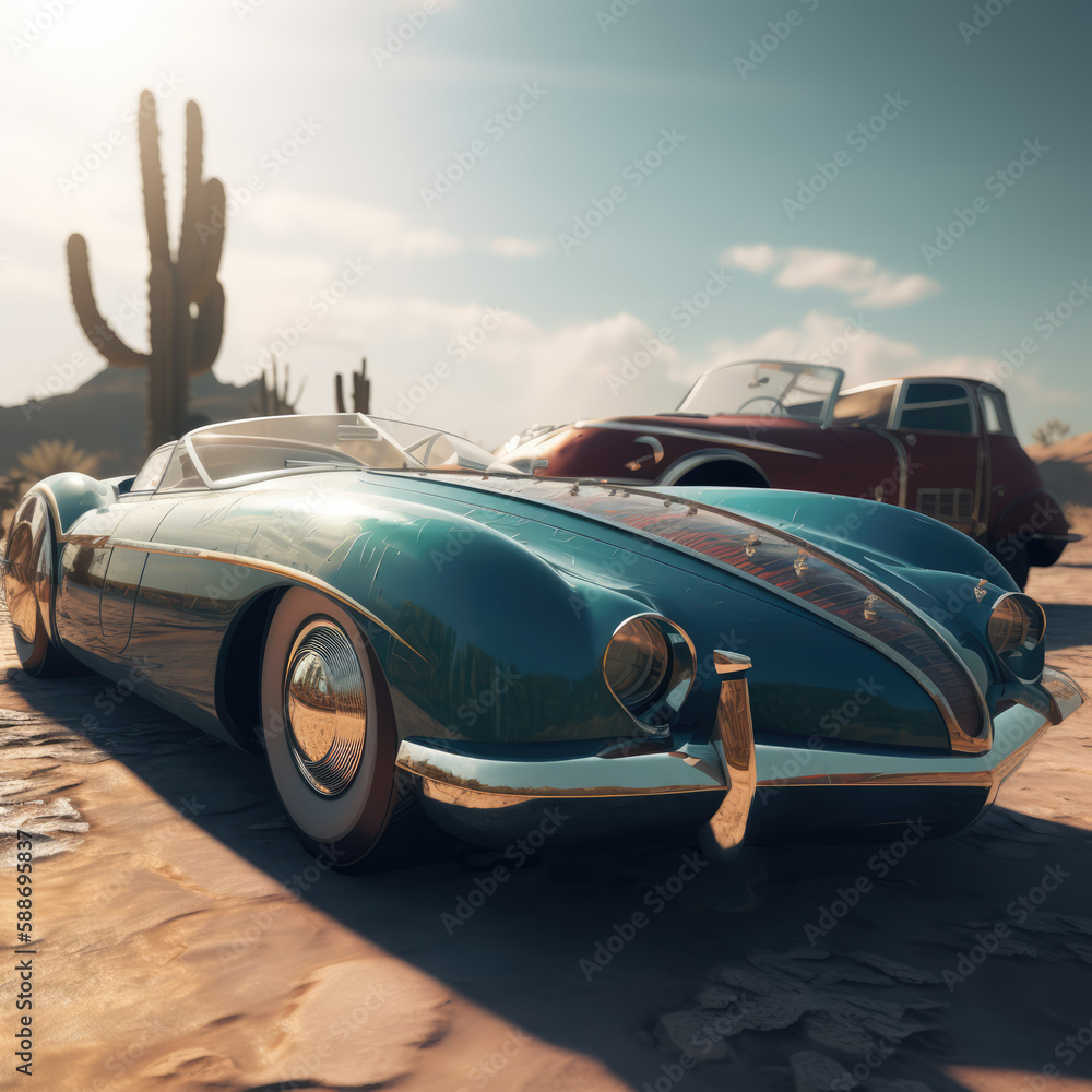 car in the desert, Oltimer, futuristic car, concept, futuristic, AI generated
