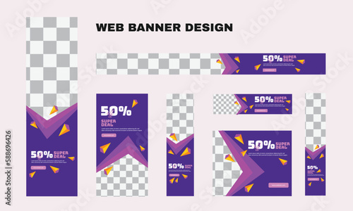 set of modern business web banners in standard size with a place for photos. Business ad banner cover header background for website design, Social media cover ads banner template.