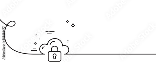Cloud computing protection line icon. Continuous one line with curl. Internet data storage sign. File hosting technology symbol. Cloud protection single outline ribbon. Loop curve pattern. Vector