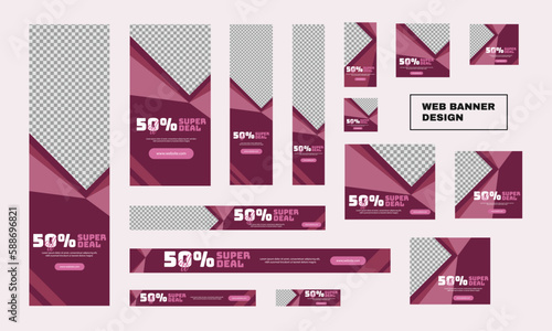 set of modern business web banners in standard size with a place for photos. Business ad banner cover header background for website design, Social media cover ads banner template.