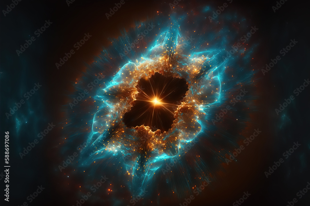 Scientific astronomical background, bright quasar in deep space. Generative AI Scientific astronomical background, bright quasar in deep space. Generative AI