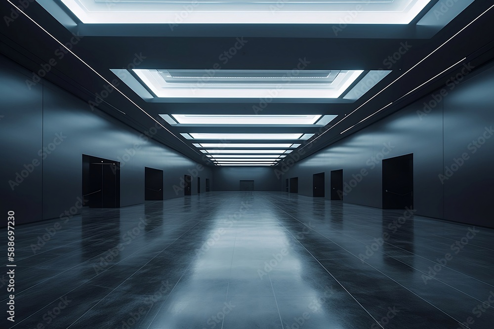 Symmetrical Open Hall: A Modern Workspace Mockup, ai generated Symmetrical Open Hall: A Modern Workspace Mockup, ai generated