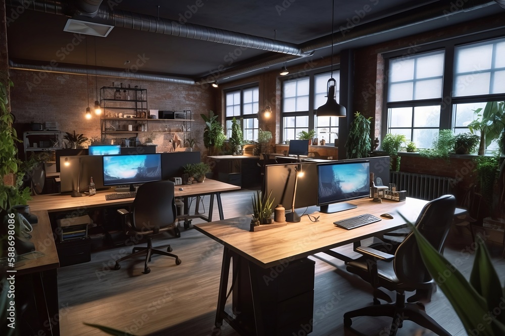 Stylish and Minimalist Scandinavian-inspired Open Co-working Space for Modern Offices, AI Generated Stylish and Minimalist Scandinavian-inspired Open Co-working Space for Modern Offices, AI Generated