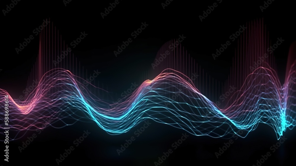 Sound waves oscillating with the glow of light, abstract technology background