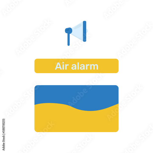 
Air raid signal with the flag of Ukraine and the inscription air raid. War in Ukraine, Russian aggression, danger signal, loudspeaker.
EPS 10 vector illustration.