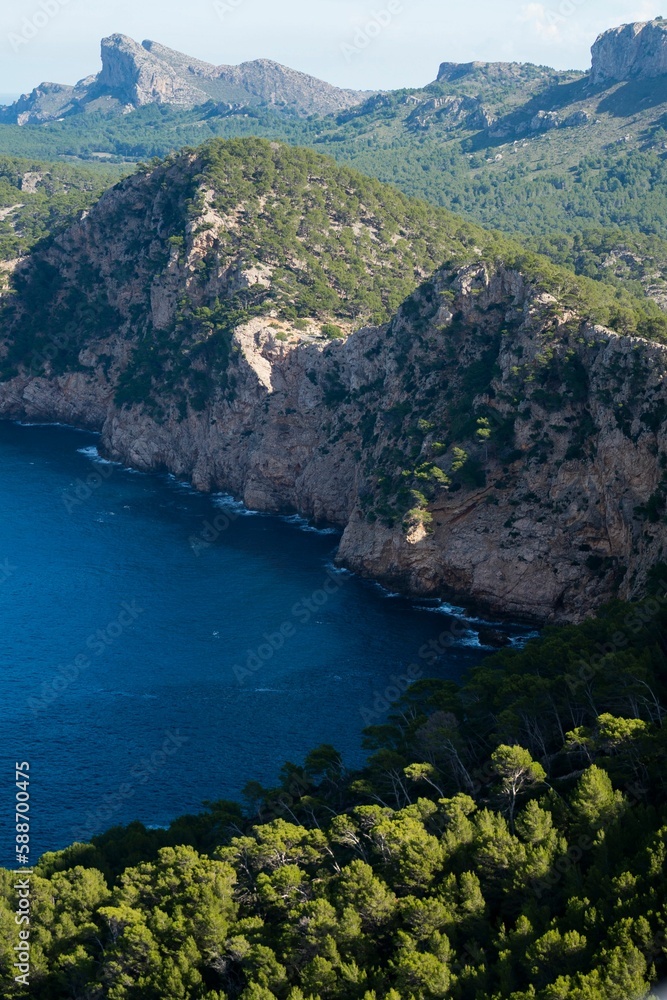 Aerial view of the mountains and the sea in Mallorca,Spain