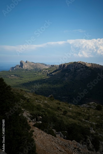 Aerial view of the mountains and the sea in Mallorca,Spain