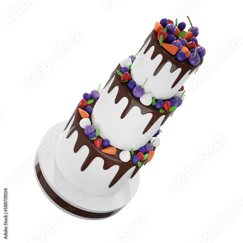 Big Vanilla cake with much variant fruit, food, birthday, party, for mocup template, Premium Quality, PNG, decoration,  3d, illustration, view render, hd, alpha background, format, new year