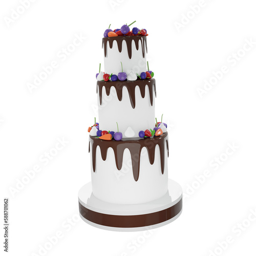 Big Vanilla cake with much variant fruit, food, birthday, party, for mocup template, Premium Quality, PNG, decoration,  3d, illustration, view render, hd, alpha background, format, new year