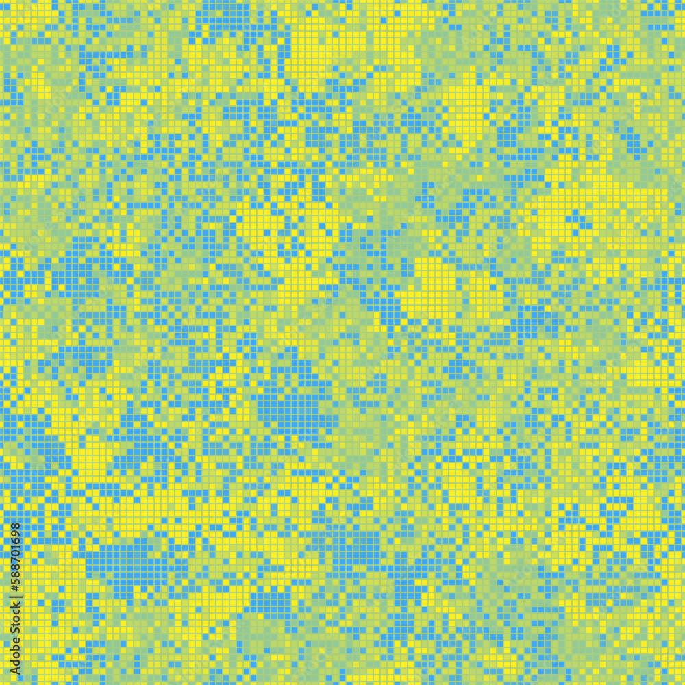Abstract urban pixel motif yellow and blue geometric brushed texture print Abstract urban pixel motif yellow and blue geometric brushed texture print