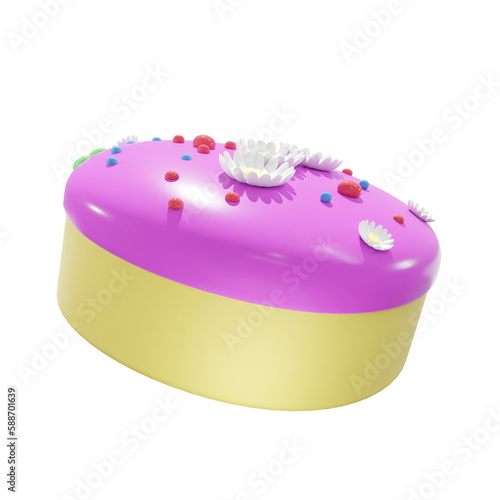 Strawberry pink cake with flower decoration, food, birthday, party, for mockup template, Premium Quality, PNG, decoration,  3d, illustration, view render, hd, alpha background, format, new year