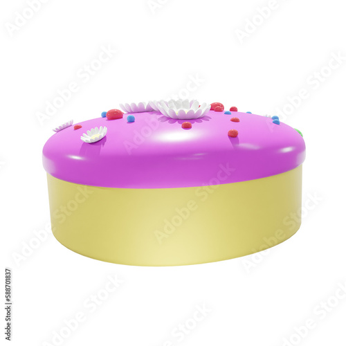 Strawberry pink cake with flower decoration, food, birthday, party, for mockup template, Premium Quality, PNG, decoration,  3d, illustration, view render, hd, alpha background, format, new year