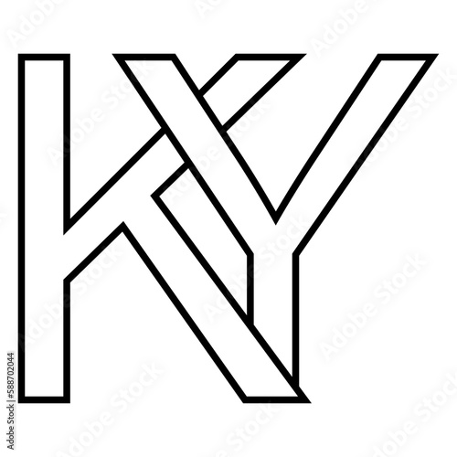 Logo sign ky yk, icon double letters logotype y k