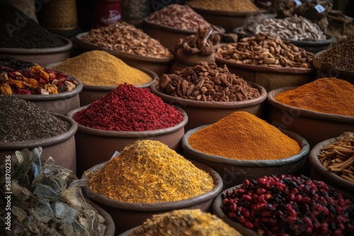 veriety of spices on a oriental market