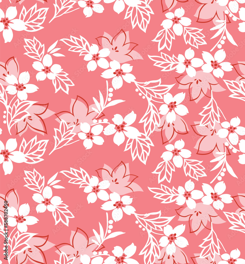 Japanese Flower Leaf Bouquet Vector Seamless Pattern Japanese Flower Leaf Bouquet Vector Seamless Pattern