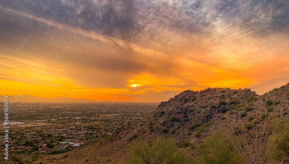 Beautiful view of a town at a golden sunset Beautiful view of a town at a golden sunset