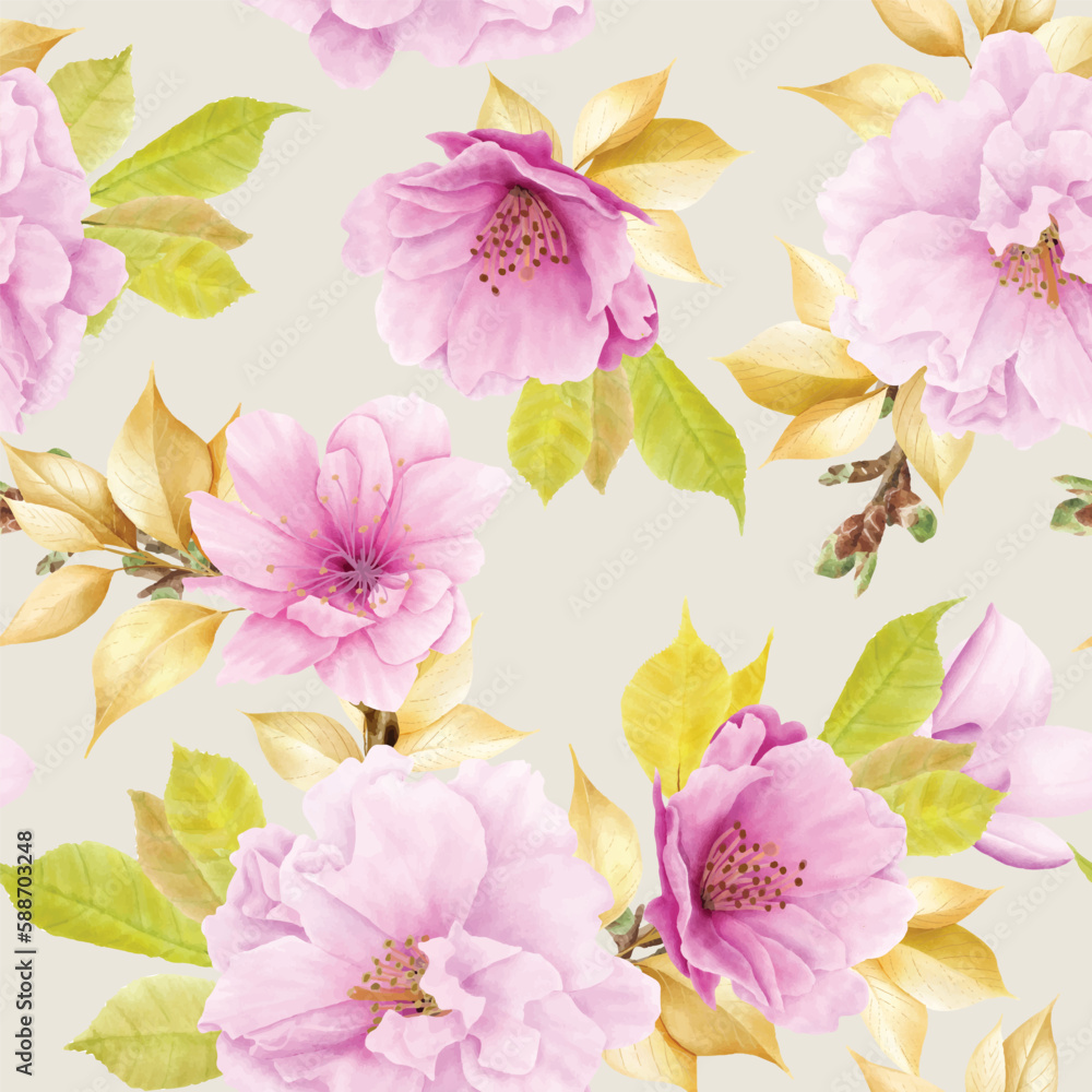 Fototapeta premium cherry blossom floral summer and spring seamless pattern