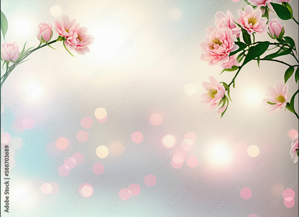 Fresh branch of flowers on a light pastel background. Empty space for text.