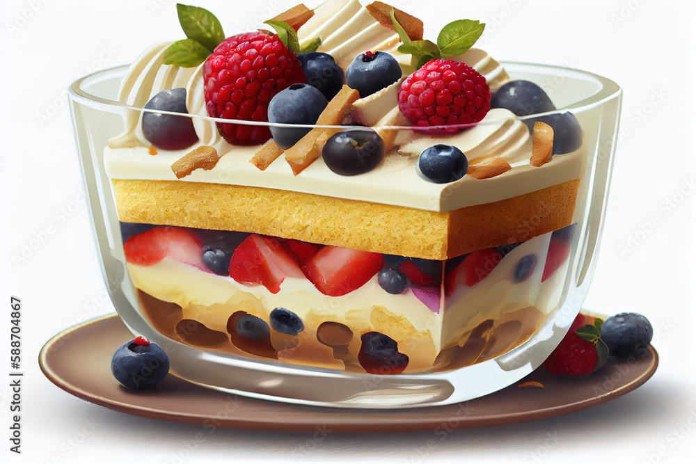 Layered dessert parfait with sweet bread and berries. Generative Ai Layered dessert parfait with sweet bread and berries. Generative Ai