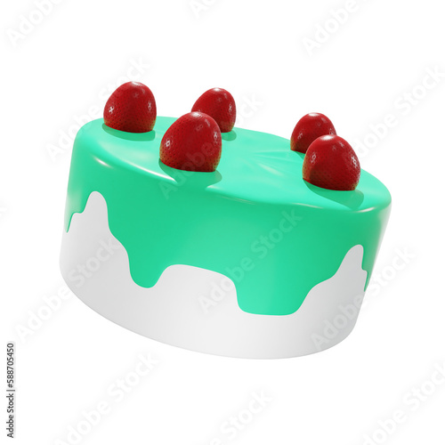 Vanilla cake with strawberry , food, birthday, party, for mockup template, Premium Quality, PNG, decoration,  3d, illustration, view render, hd, alpha background, format, new year