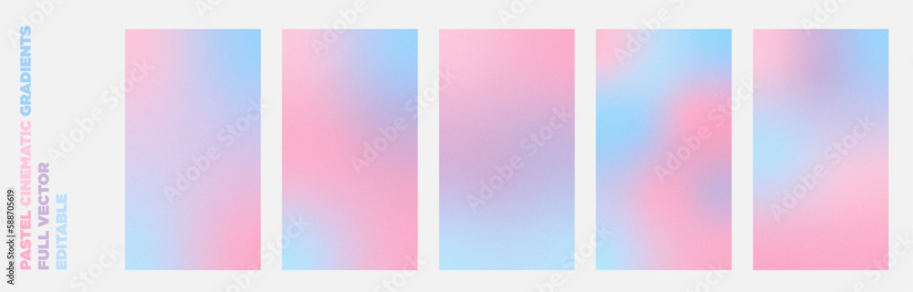 Abstract colors, Cinematic Gradients, gradient background, blue pink purple blurred pastel wave on light color, grain texture effect, editable